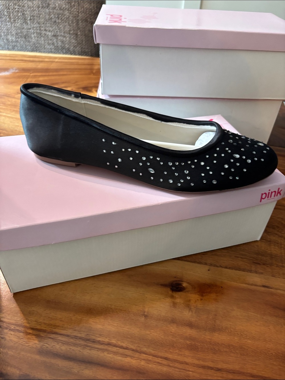 pink paradox London Black Rhinestone Ballet Flats